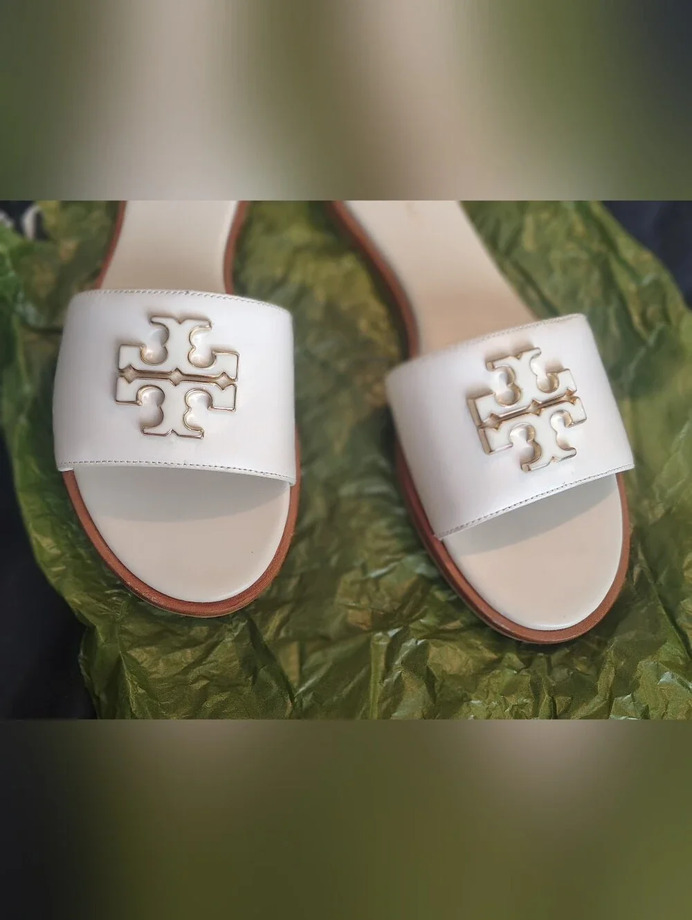 Tory Burch White Leather Flats with Tan Soles